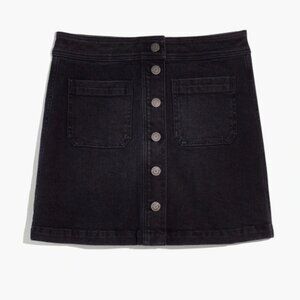 Madewel Stretch Buttoned Denim A-Line Mini Skirt in Black Frost Size 32
